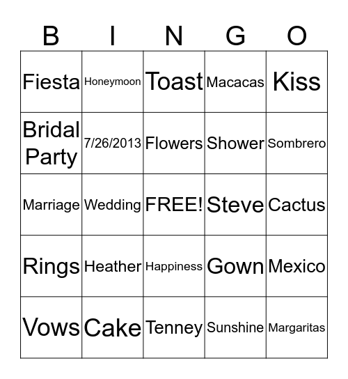 Heather's Bridal Bingo Card