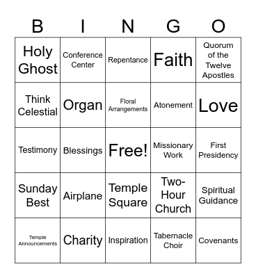 General Conference Bingo Card