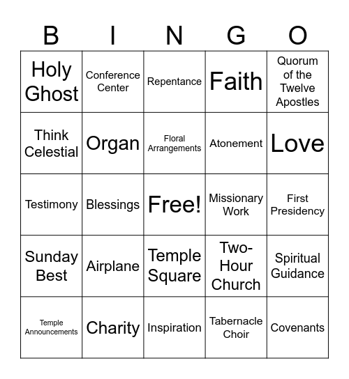General Conference Bingo Card