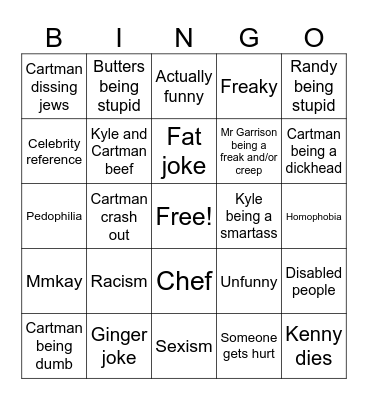 South Park Bingo Card