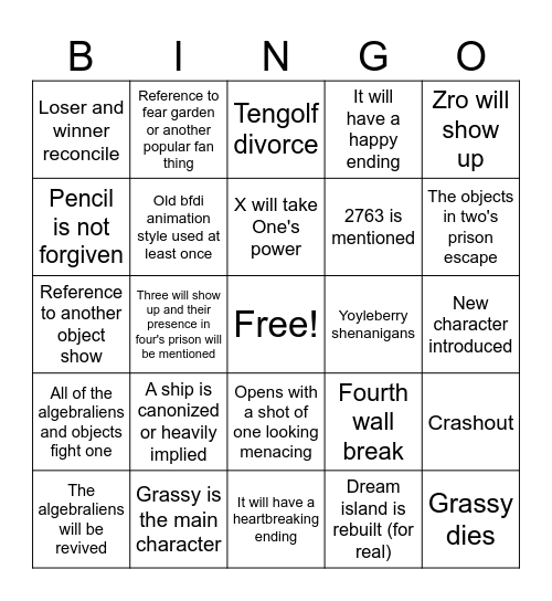 TPOT 20 bingo Card