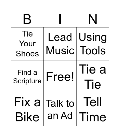 Life Skills Bingo Card