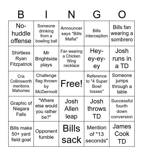 Bills Bingo Card