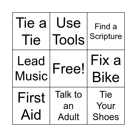 Life Skills Bingo Card