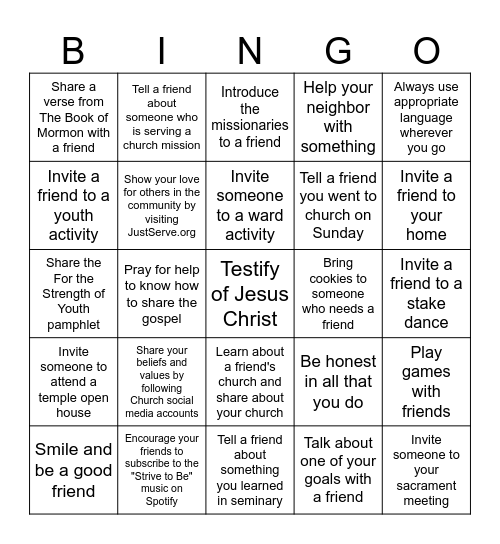 Love, Share, and Invite Bingo Card