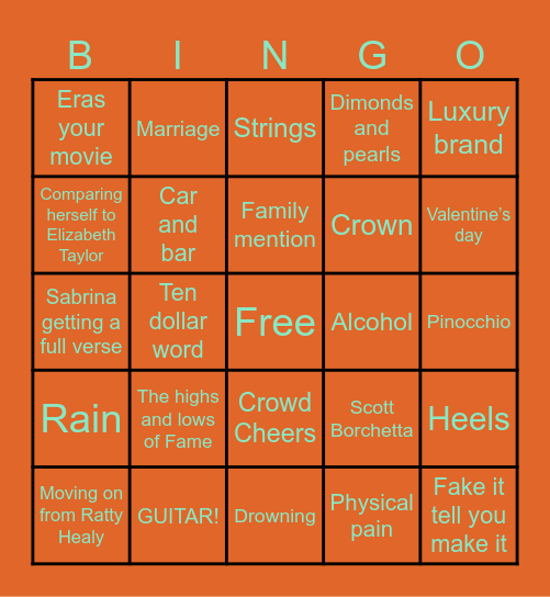 The Life of a Showgirl Bingo Card