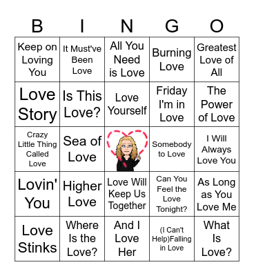 LOVE theme Music Bingo! Bingo Card