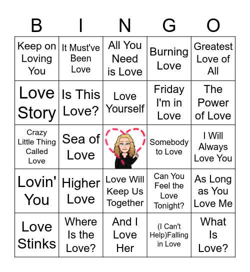 LOVE theme Music Bingo! Bingo Card
