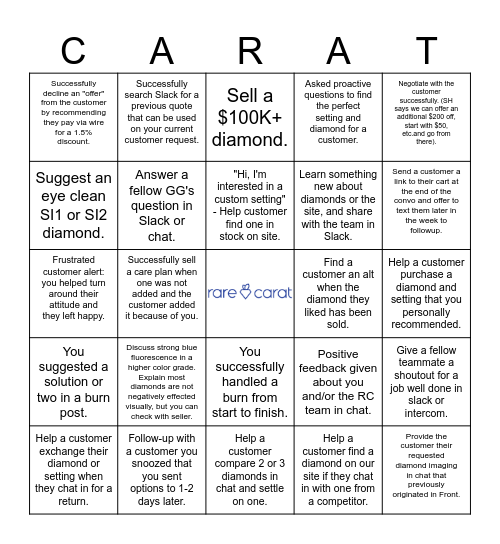 Rare Carat Bingo - September Edition Bingo Card