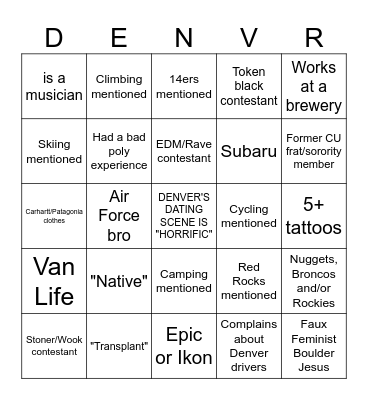 Love is Blind: Denver's Little Freaks Bingo Card