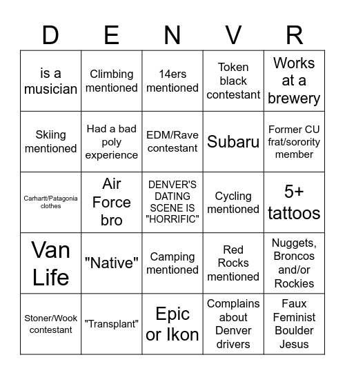 Love is Blind: Denver's Little Freaks Bingo Card