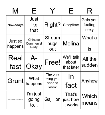 Professor Meyer's Bingo Card