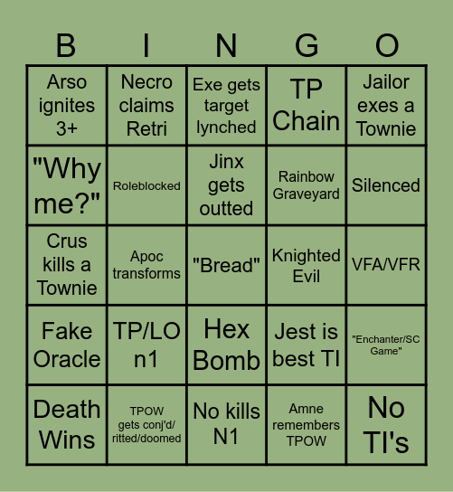 Town of Salem 2 Bingo Card