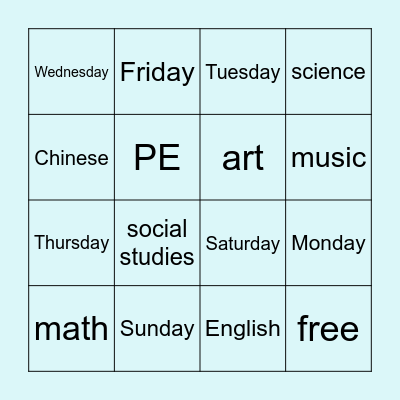 I have _____ class on _____. Bingo Card