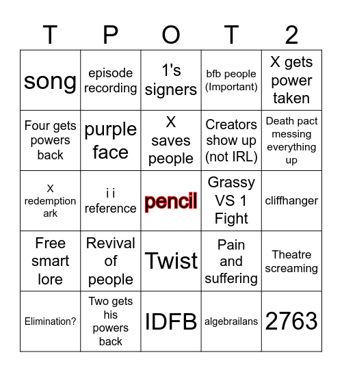 BFDI Bingo Card