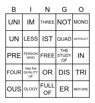 Word Cells #1-5 Bingo Card