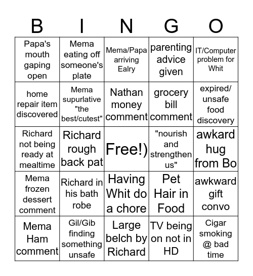 Calhouns Bingo Card