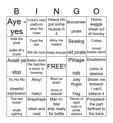 PIRATE DAY BINGO Card