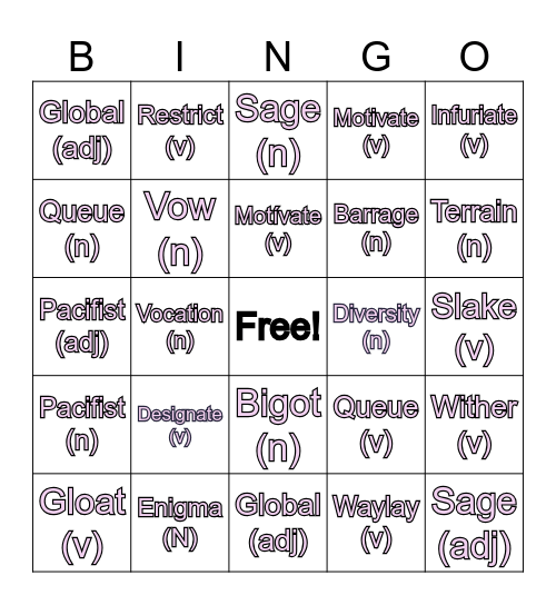 Vocabulary Workshop Bingo Card