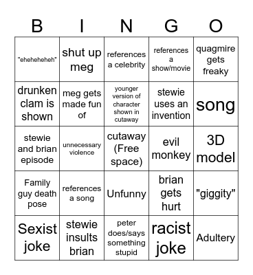 family guy Bingo Card