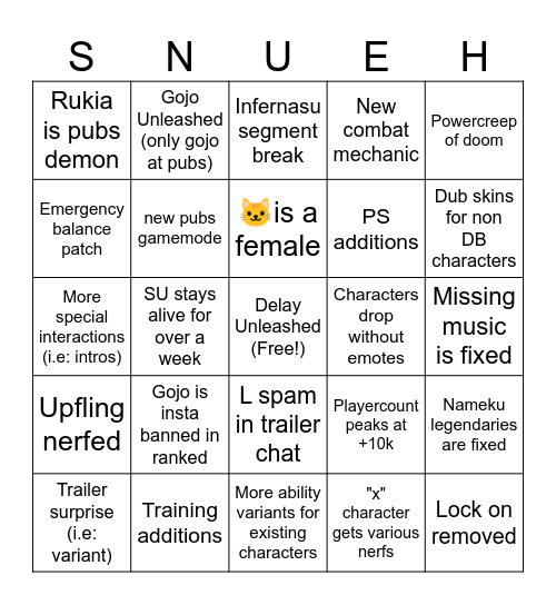 update 7 bingo Card