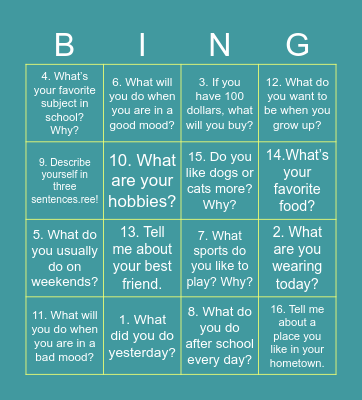 GEPT (Basic Level) Bingo Card