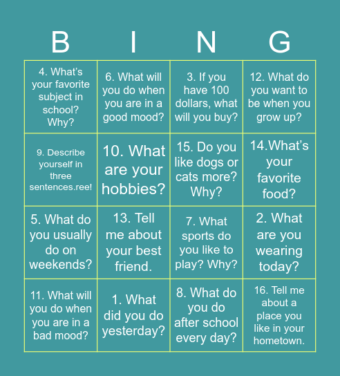 GEPT (Basic Level) Bingo Card