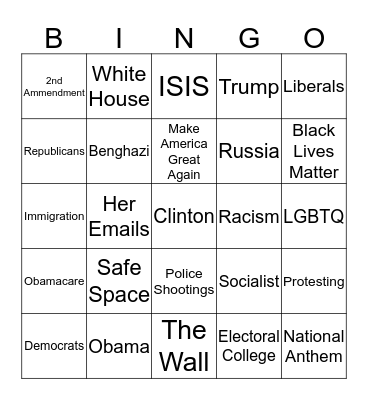 Thanksgiving Politics Bingo Card