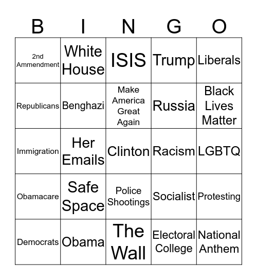 Thanksgiving Politics Bingo Card