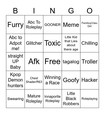 Roblox Day Bingo Card