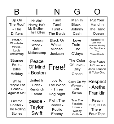 Peaceful Protest Bingo Card