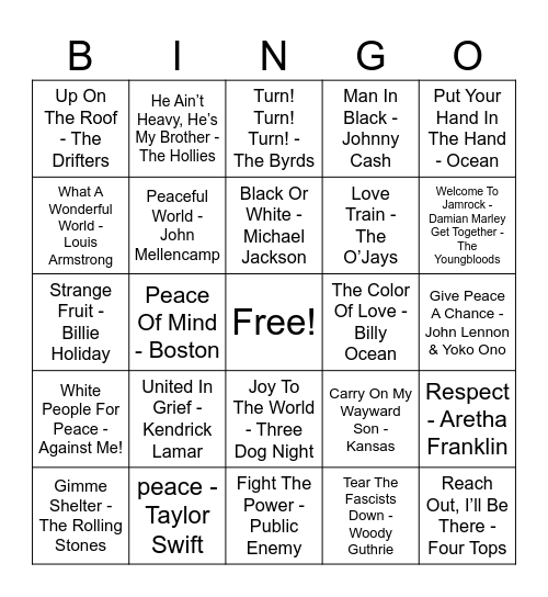 Peaceful Protest Bingo Card