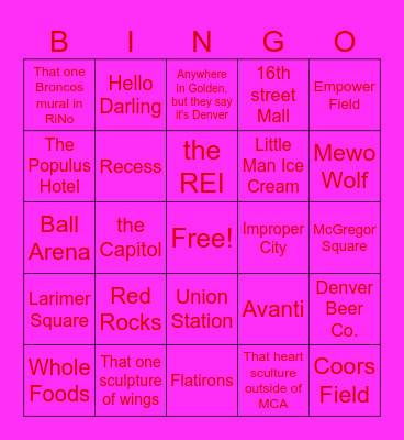 LOVE IS BLIND "Locations in Denver" Bingo Card