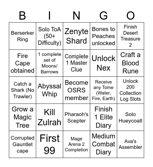 OSRS bingo for the Boys Bingo Card