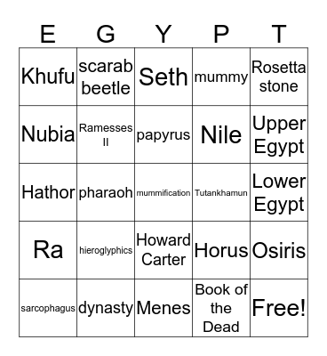 ANCIENT EGYPT Bingo Card