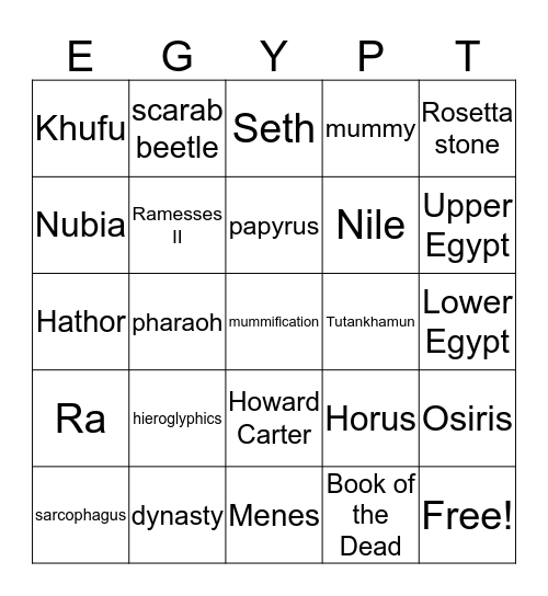 ANCIENT EGYPT Bingo Card