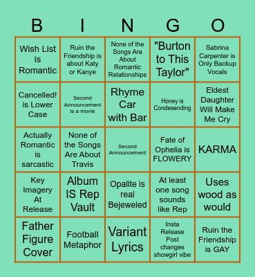 The Bingo of a Showgirl Bingo Card