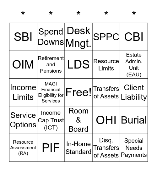 Service Financial Bingo Card