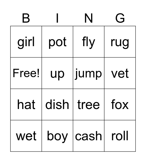 Cool Words Bingo Card