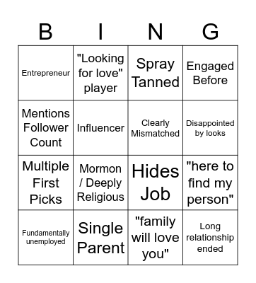 Love Is Blind Tropes Bingo Card