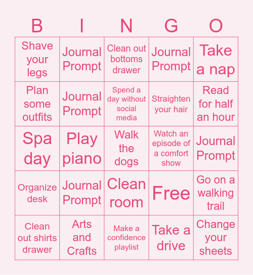 Self Care Bingo Card