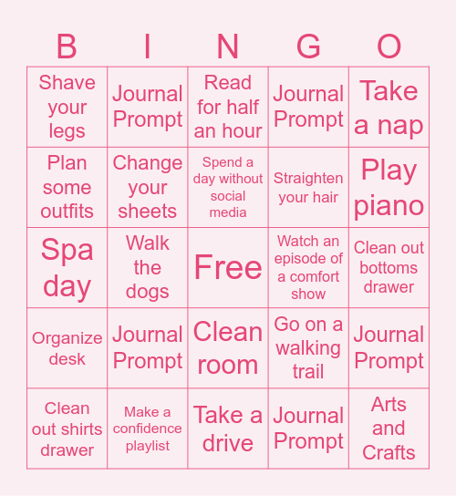 Self Care Bingo Card