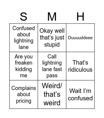 Tracy at Disney Bingo Card