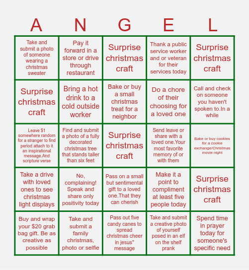 Christmas ANGEL Bingo Card