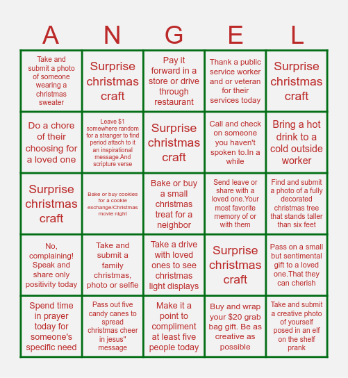 Christmas ANGEL Bingo Card