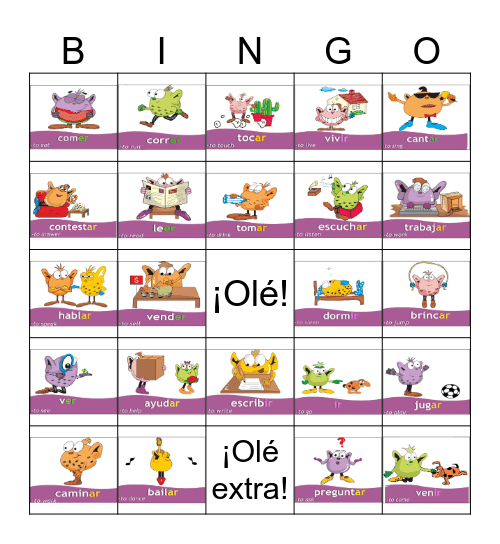 Los verbos en infinitivo Bingo Card