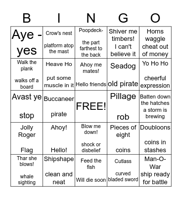 PIRATE DAY BINGO Card