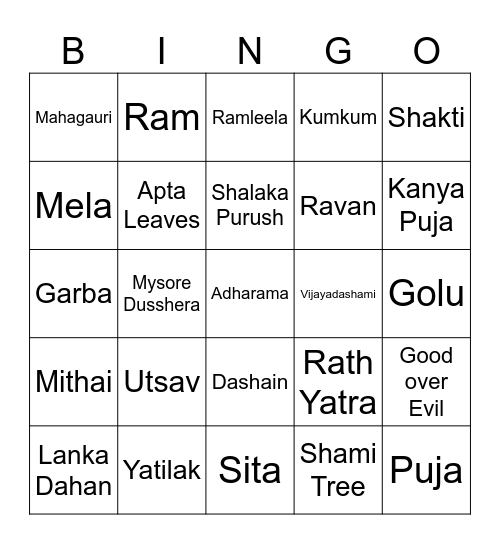Dusshera Bingo Card