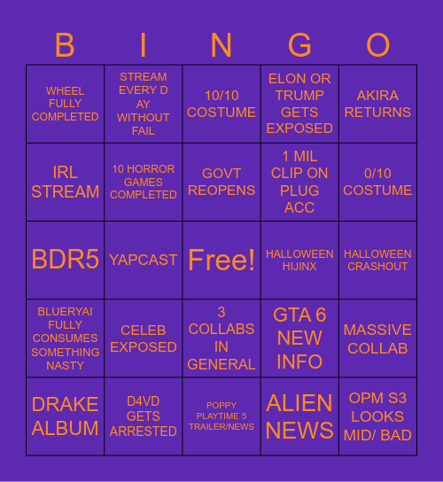 OCTOBER Bingo Card