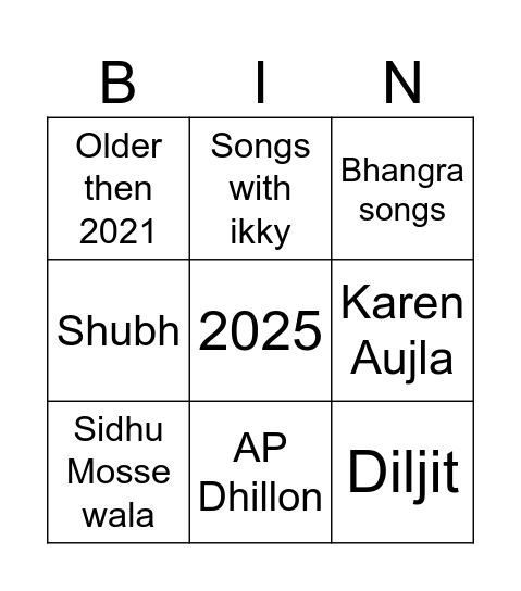 Untitled Bingo Card